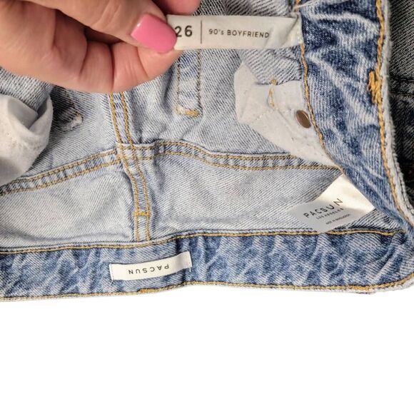 Pacsun 90's Boyfriend Rip Torn Very Distressed Denim High Rise Blue Jeans - Picture 11 of 12